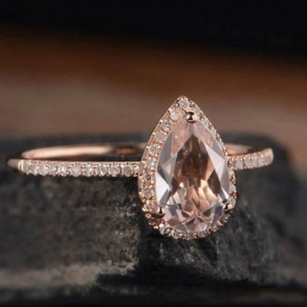 6ct Morganite Halo 14k Rose Gold Ring - Picture 2 of 7